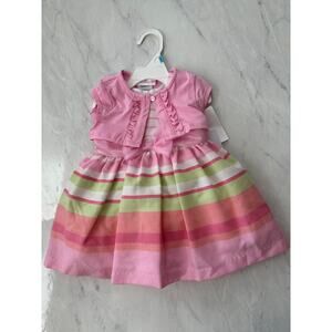 NWT Bonnie Baby pastel 6-9 months dress pink white green girls cardigan set